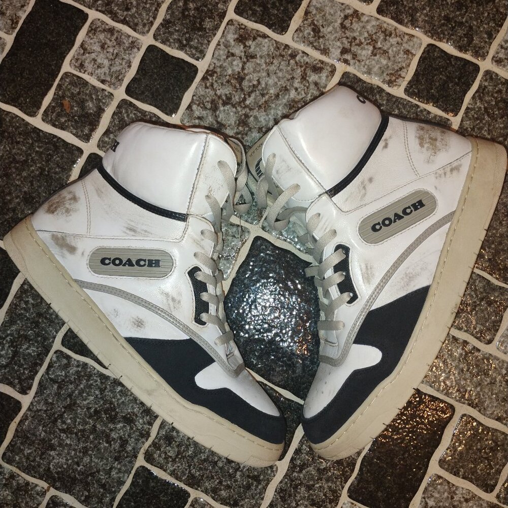 COACH Distressed Leather High-Top Sneakers Size 8.5